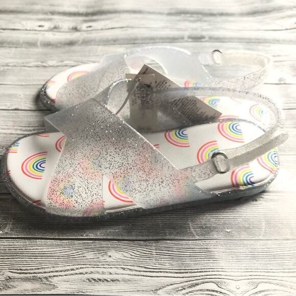 Old Navy Toddler Girl Glitter Rainbow Print Double Ankle  Strap Sandals Sz 11 - Picture 4 of 9